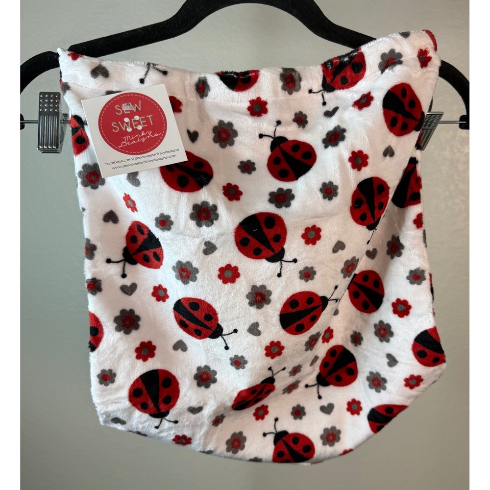 Sew Sweet  Minky Designs Cinch Bag Backpack White Ladybug Plush Drawstring NEW